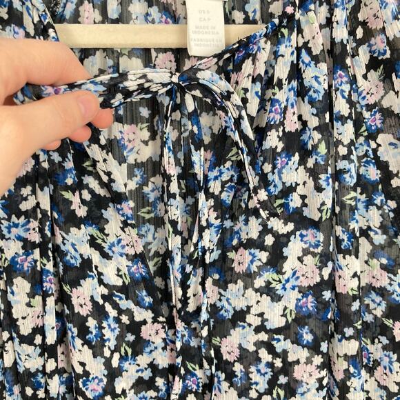 H&M Womens S Oversized Black Ditsy Floral Sheer Chiffon Dress Cottage Milkmaid - Picture 5 of 11